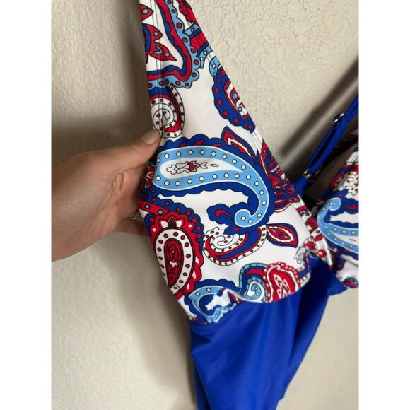 Catalina Red White Blue Paisley Print One-Piece Swimsuit Padded Size 2XL - Picture 8 of 10